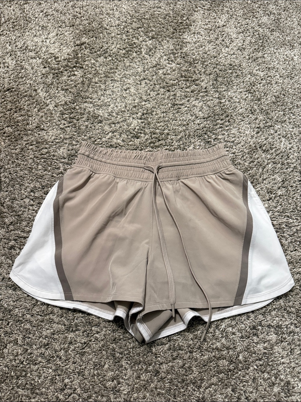 Abercrombie YPB Shorts in Taupe and White